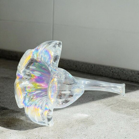 Vintage Silvestri Clear Iridescent Glass Flower With Stem Figurine Decor Glass - Picture 1 of 13